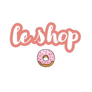 Logo de 'le shop' avec un donuts décoré de glaçage rose.
